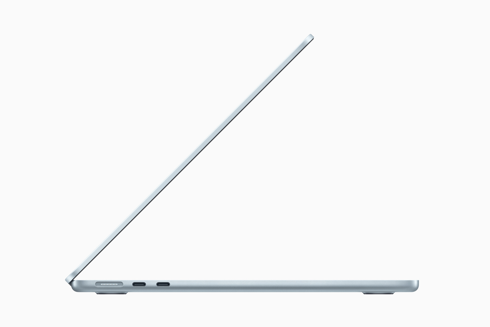 The side profile shows the slim, fanless design. Image: Apple.